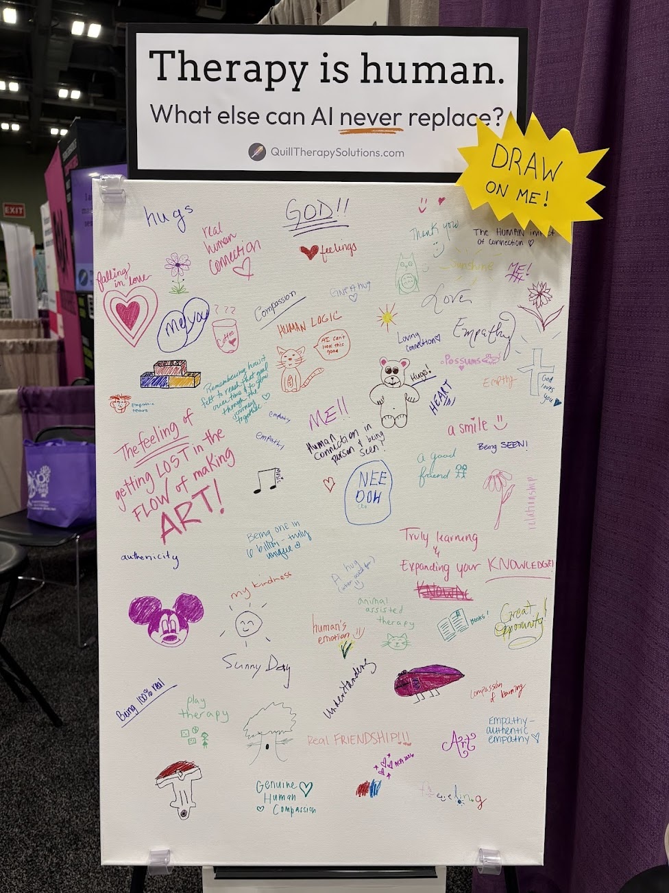 A canvas filled with responses to the question Therapy is human: What else can AI never replace?