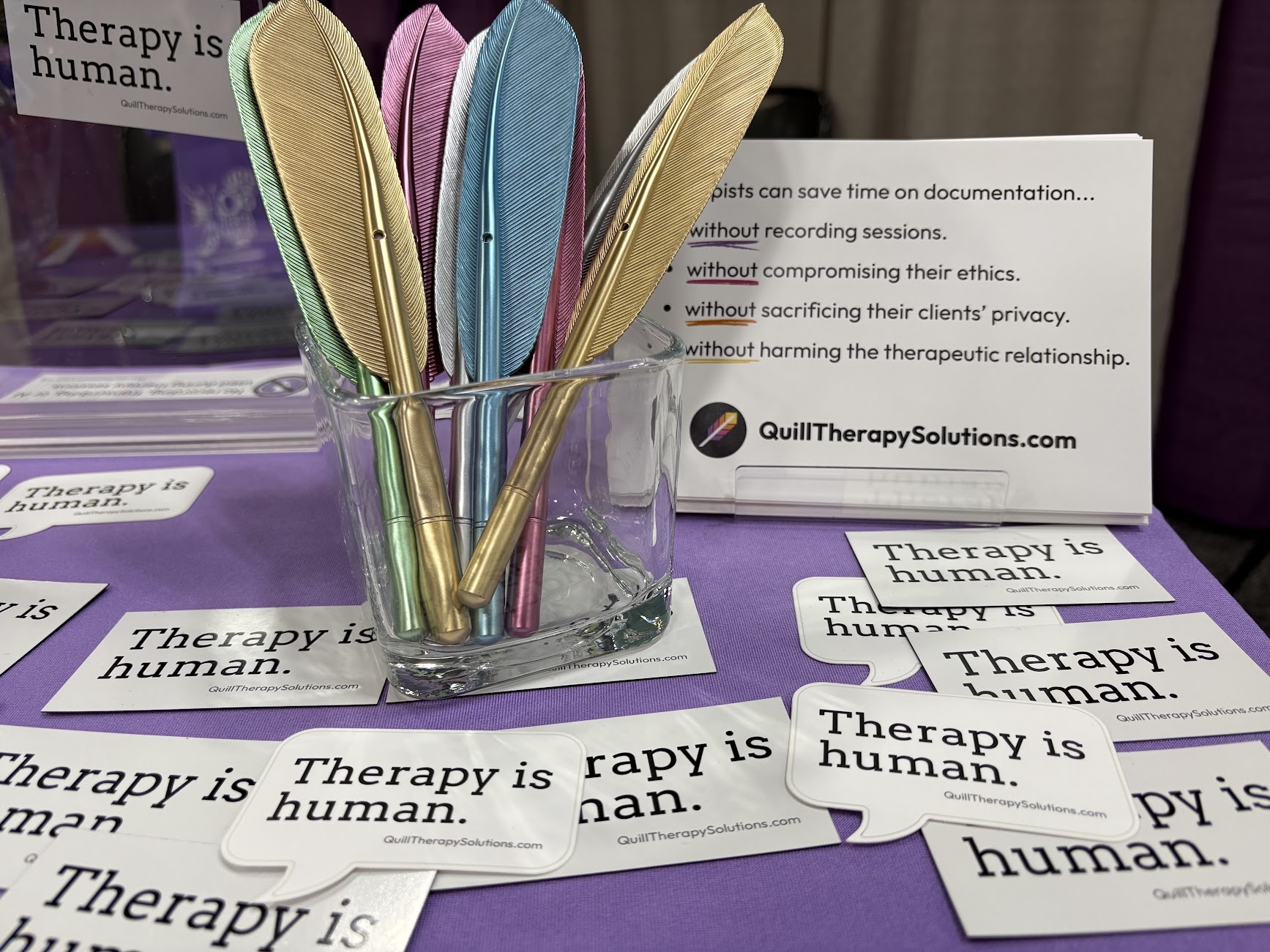 A bunch of quill pens that Quill Therapy Solutions handed out at the ACA conference.
