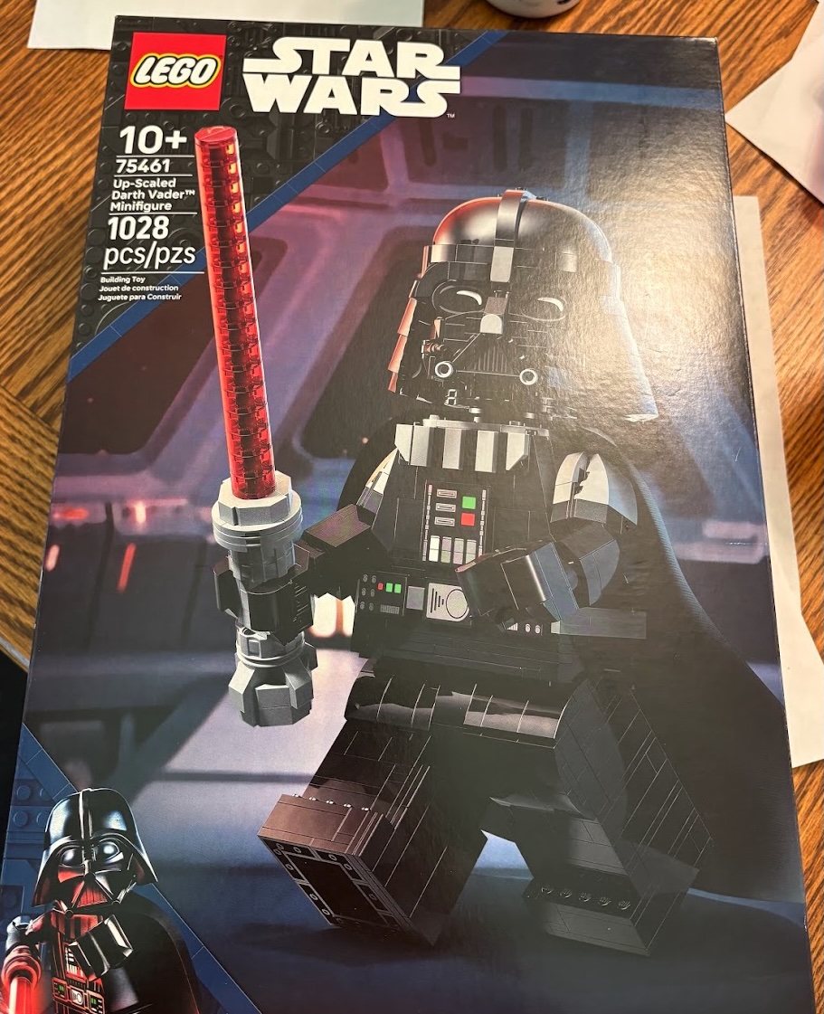 A LEGO set of an upscaled Darth Vader minifigure.