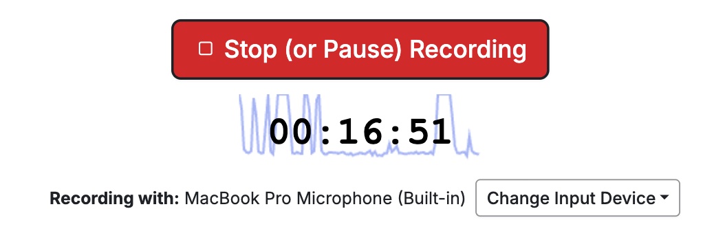 Change your audio input device when recording session summaries at Quill while writing your therapy notes! This is a screenshot.