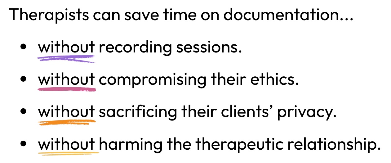 Therapists can save time on documentation without sacrifices or harm to the client.