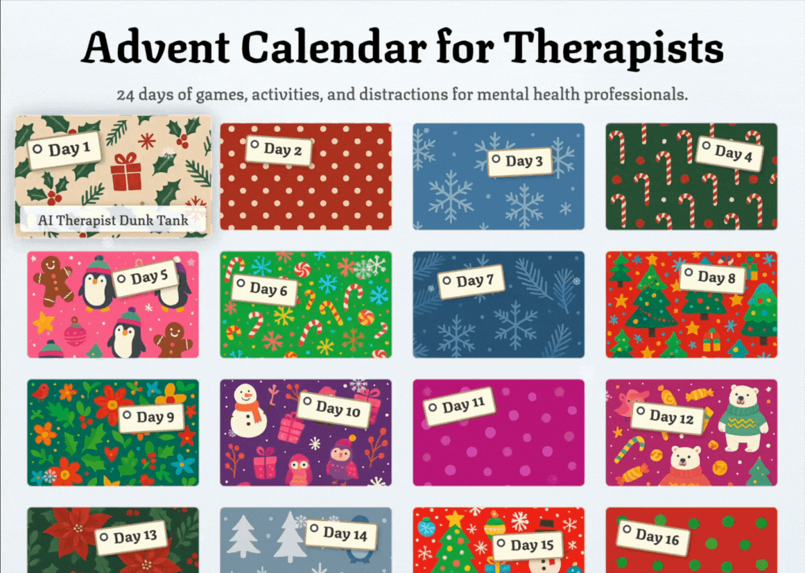 Screenshot of the new Advent Calendar for Therapists page on QuillTherapySolutions.com.