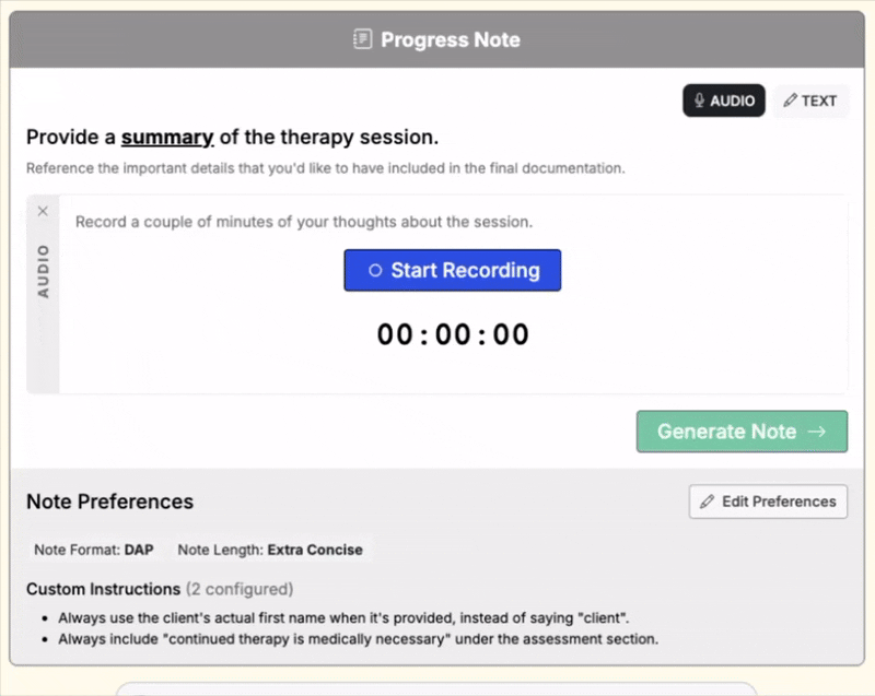 A demonstration of how you can use multiple input modes to generate therapy documentation at Quill.