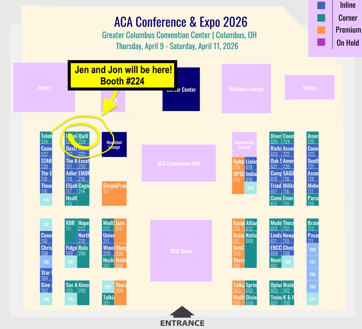 A map of the ACA Conference in Columbus and where Quill's booth will be.