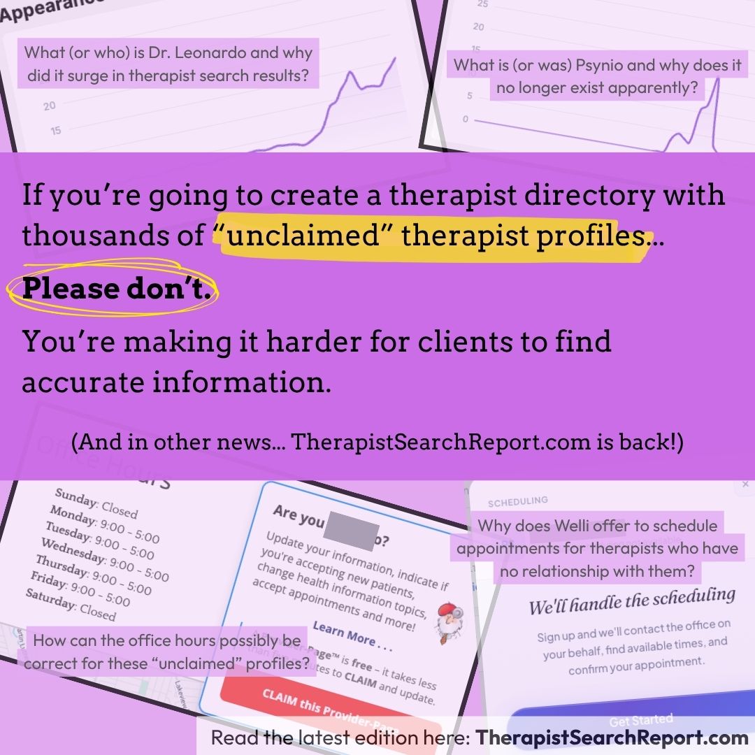 A collage of findings in the latest Therapist Search Report.